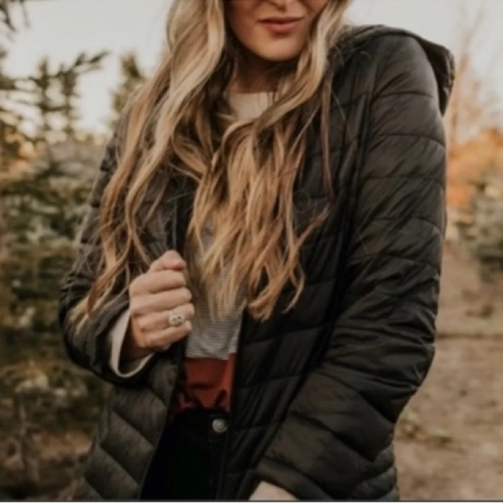 ROOLEE Shivers Hooded Long Black Ultralight Packable Puff Jacket - Picture 5 of 5